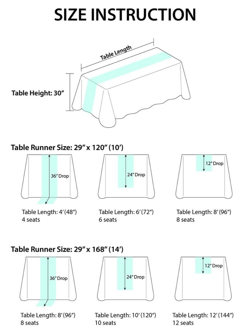 إزدنك مفرش طاولة شيفون أخضر حكيم وأخضر موراندي مقاس 75*300 سم (مجموعة من قطعتين) مناسب لتزيين طاولة على شكل قلب وحفلات الزفاف وحفلات الزفاف - Image 5