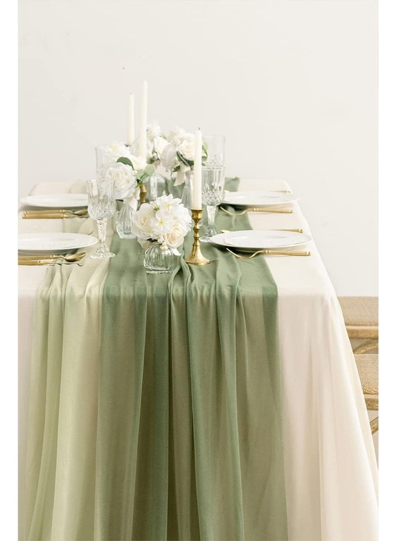 إزدنك مفرش طاولة شيفون أخضر حكيم وأخضر موراندي مقاس 75*300 سم (مجموعة من قطعتين) مناسب لتزيين طاولة على شكل قلب وحفلات الزفاف وحفلات الزفاف - Image 4