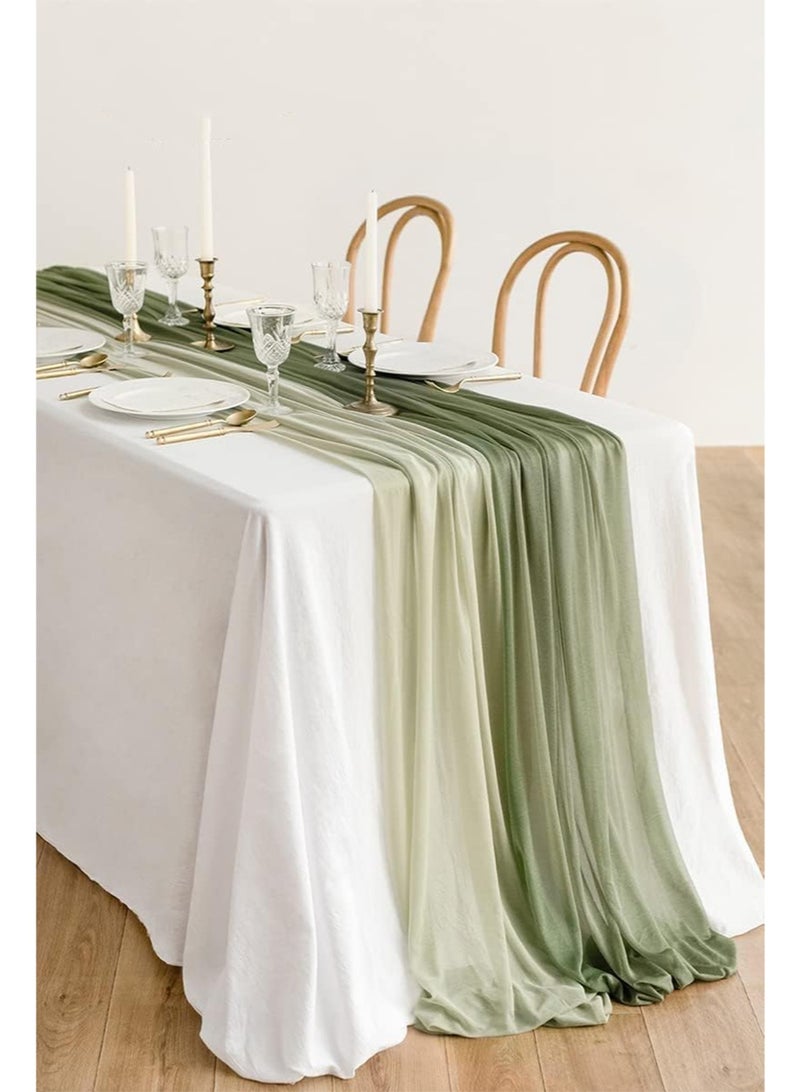إزدنك مفرش طاولة شيفون أخضر حكيم وأخضر موراندي مقاس 75*300 سم (مجموعة من قطعتين) مناسب لتزيين طاولة على شكل قلب وحفلات الزفاف وحفلات الزفاف - Image 3