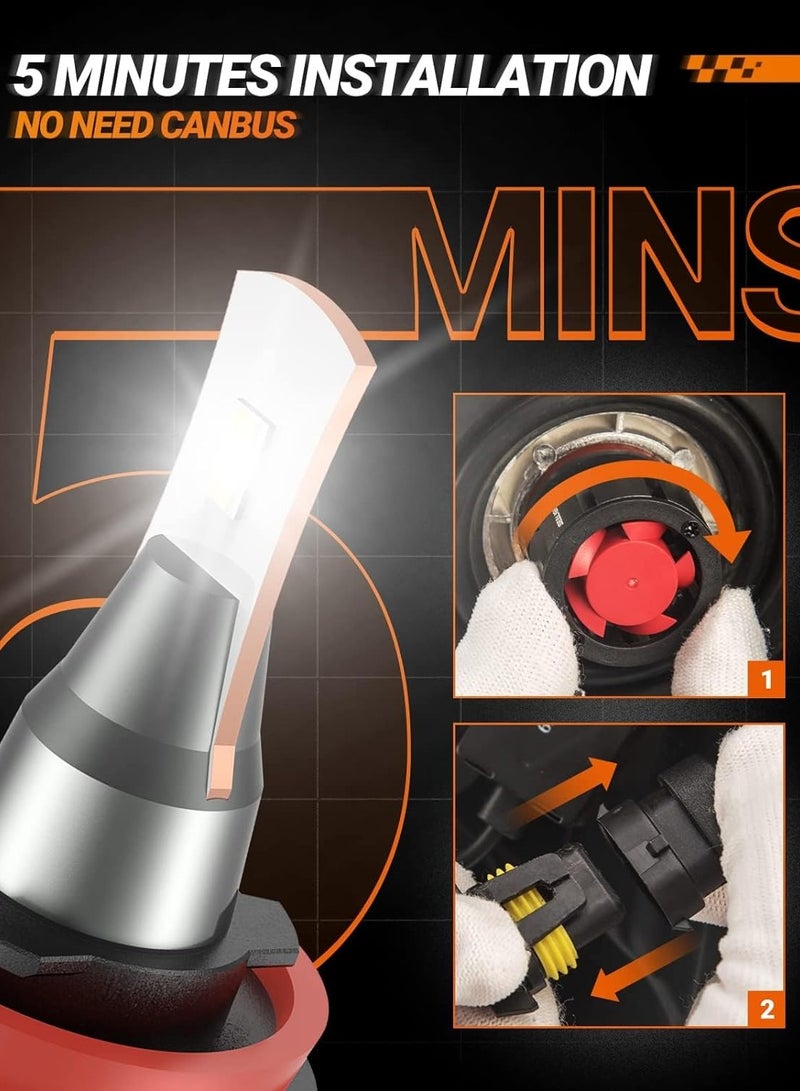 عام مجموعة مصابيح كهربائية 9005 9006 2024 مطورة، 800% 48000LM فائقة السطوع L2 9005/HB3 9006/HB4 مجموعة لمبات إضاءة Hi/Lo مع مروحة تبريد 15000 دورة في الدقيقة، 5 دقائق للتوصيل والتشغيل، حزمة من 2 - Image 4