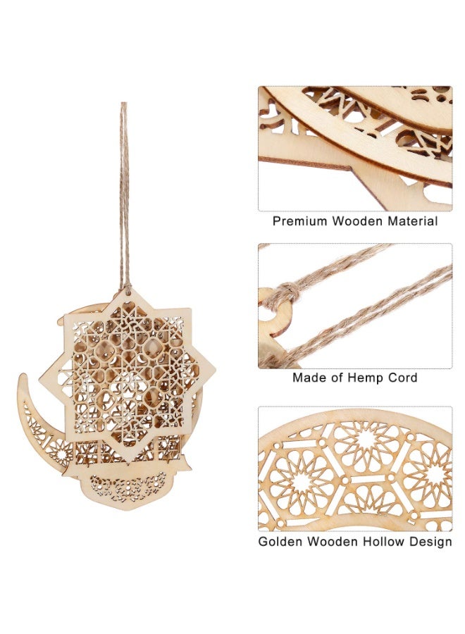 تشيلور ١٢ قطعة من زينة رمضان، زينة عيد مبارك خشبية مجوفة، زينة رمضان معلقة على شكل فانوس قمري، زينة على شكل نجمة، مناسبة لديكور طاولة غرفة المنزل أو المنزل الإسلامي. - Image 4