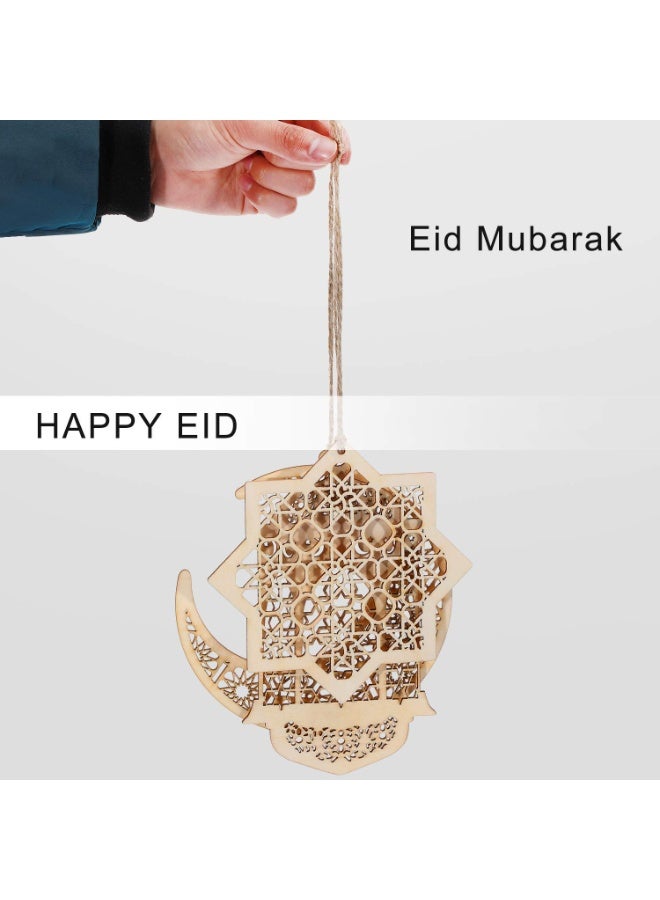 تشيلور ١٢ قطعة من زينة رمضان، زينة عيد مبارك خشبية مجوفة، زينة رمضان معلقة على شكل فانوس قمري، زينة على شكل نجمة، مناسبة لديكور طاولة غرفة المنزل أو المنزل الإسلامي. - Image 3