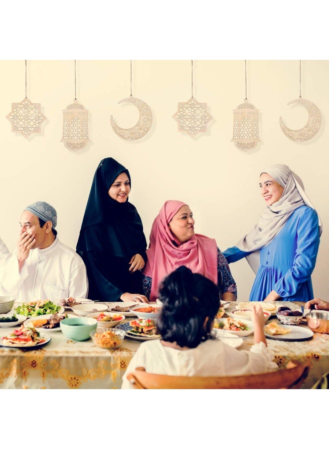 تشيلور ١٢ قطعة من زينة رمضان، زينة عيد مبارك خشبية مجوفة، زينة رمضان معلقة على شكل فانوس قمري، زينة على شكل نجمة، مناسبة لديكور طاولة غرفة المنزل أو المنزل الإسلامي. - Image 5