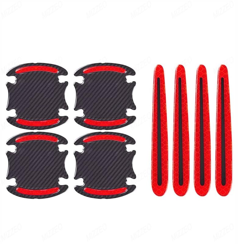 MIZZEO Car Door Handle & Bowl Reflective Scratch Protector Pack of 8 (4 x Door Handle + 4 x Bowl) Waterproof Sticker (Carbon Black & Red) Compatible with Toyota Innova Crysta New - Image 1