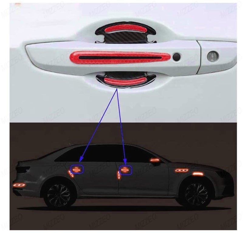 MIZZEO Car Door Handle & Bowl Reflective Scratch Protector Pack of 8 (4 x Door Handle + 4 x Bowl) Waterproof Sticker (Carbon Black & Red) Compatible with Toyota Innova Crysta New - Image 2