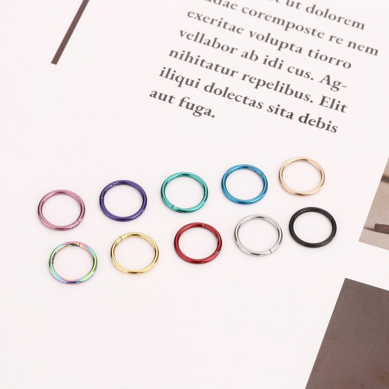 Besteel 10PCS Septum Nose Rings Hoops for Women Men - 16G 316L Surgical Stainless Steel Hinged Clicker Lip Helix Rook Tragus Daith Conch Piercing Jewelry Cartilage Sleeper Earrings Set 10MM - Image 4