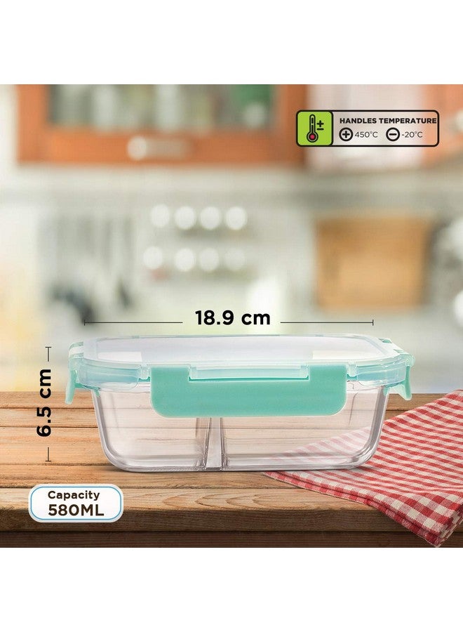 Allo FoodSafe 580ml x 1 Glass Microwave Oven Safe Lunch Box with Break Free Detachable Lock | High Borosilicate | Office Tiffin with Canvas Grey Flat Bag | Rectangle Divider - Image 5