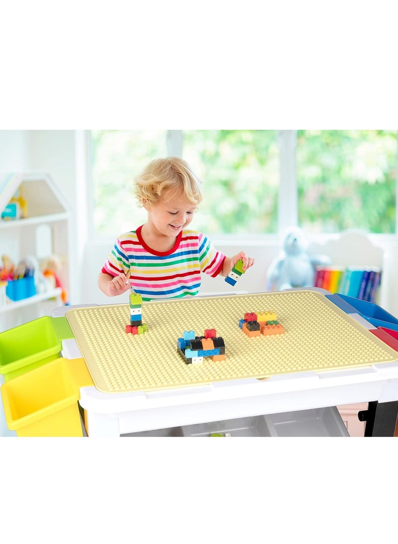 Multi Activity Table Set, Large Building Block - Table Compatible Bricks Toy, Foldable Activity Desk, Play Board and Toy Storage  - Image 4