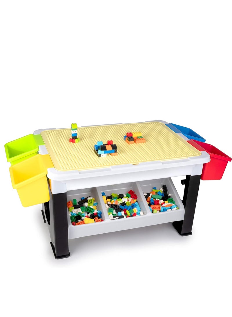 Multi Activity Table Set, Large Building Block - Table Compatible Bricks Toy, Foldable Activity Desk, Play Board and Toy Storage  - Image 1