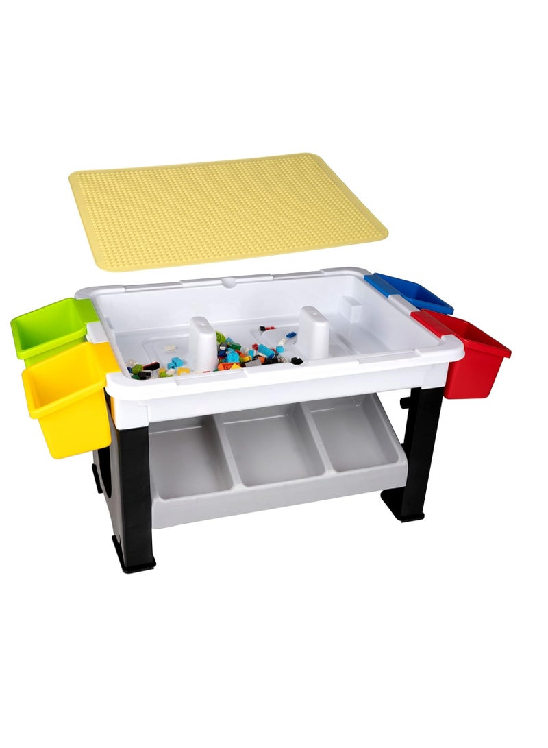 Multi Activity Table Set, Large Building Block - Table Compatible Bricks Toy, Foldable Activity Desk, Play Board and Toy Storage  - Image 2