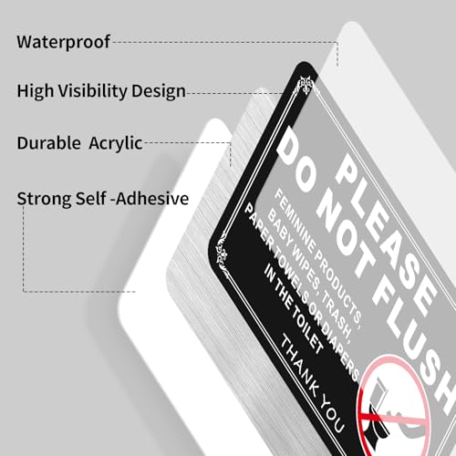 Frohllia (2 Pack) Do Not Flush Sign - 7.5x5 Inches Acrylic Bathroom Rules Sign with Strong Self-Adhesive, No Drilling Needed - Ideal for Restrooms, Toilets, Public Washrooms, Hotels & Home Use (Black) - Image 3