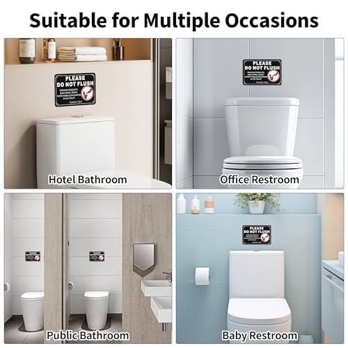 Frohllia (2 Pack) Do Not Flush Sign - 7.5x5 Inches Acrylic Bathroom Rules Sign with Strong Self-Adhesive, No Drilling Needed - Ideal for Restrooms, Toilets, Public Washrooms, Hotels & Home Use (Black) - Image 5