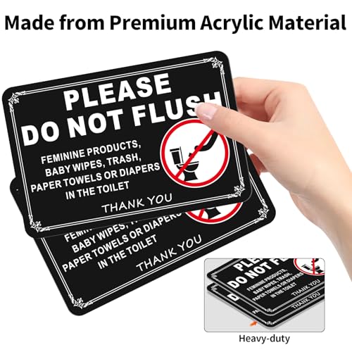 Frohllia (2 Pack) Do Not Flush Sign - 7.5x5 Inches Acrylic Bathroom Rules Sign with Strong Self-Adhesive, No Drilling Needed - Ideal for Restrooms, Toilets, Public Washrooms, Hotels & Home Use (Black) - Image 4