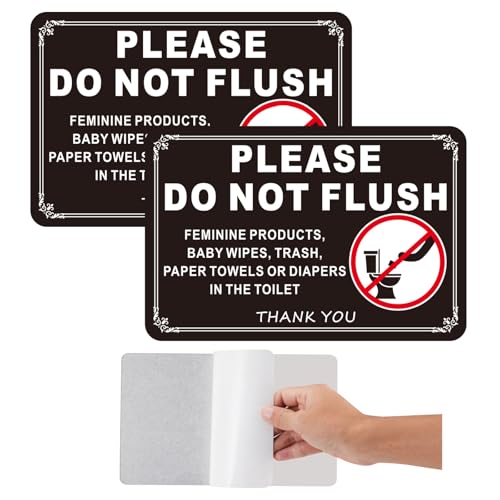 Frohllia (2 Pack) Do Not Flush Sign - 7.5x5 Inches Acrylic Bathroom Rules Sign with Strong Self-Adhesive, No Drilling Needed - Ideal for Restrooms, Toilets, Public Washrooms, Hotels & Home Use (Black) - Image 1