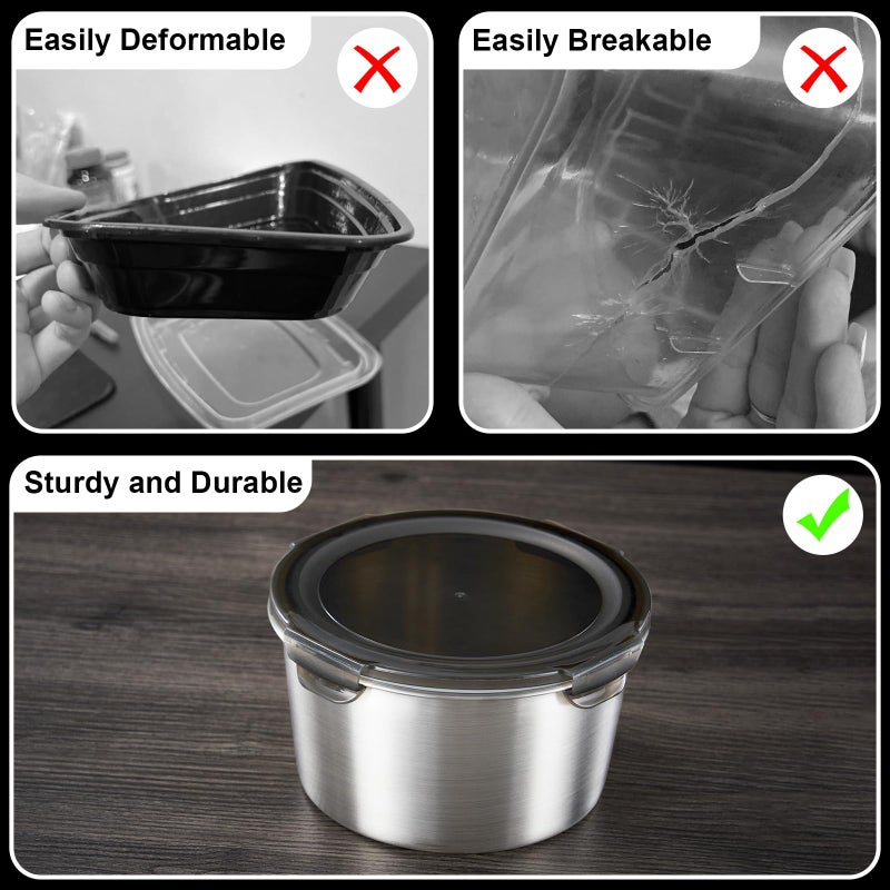 Baalaka Food Storage Containers, Airtight Food Storage Containers with Lids, Deli Containers Soup Containers with Lids Stainless Steel Set of 3 - Image 4