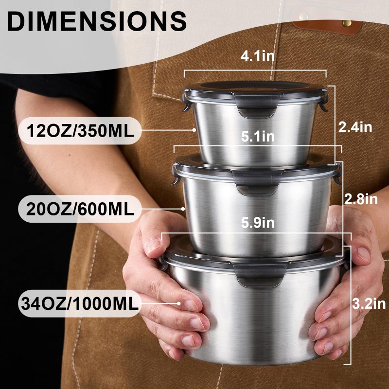 Baalaka Food Storage Containers, Airtight Food Storage Containers with Lids, Deli Containers Soup Containers with Lids Stainless Steel Set of 3 - Image 2