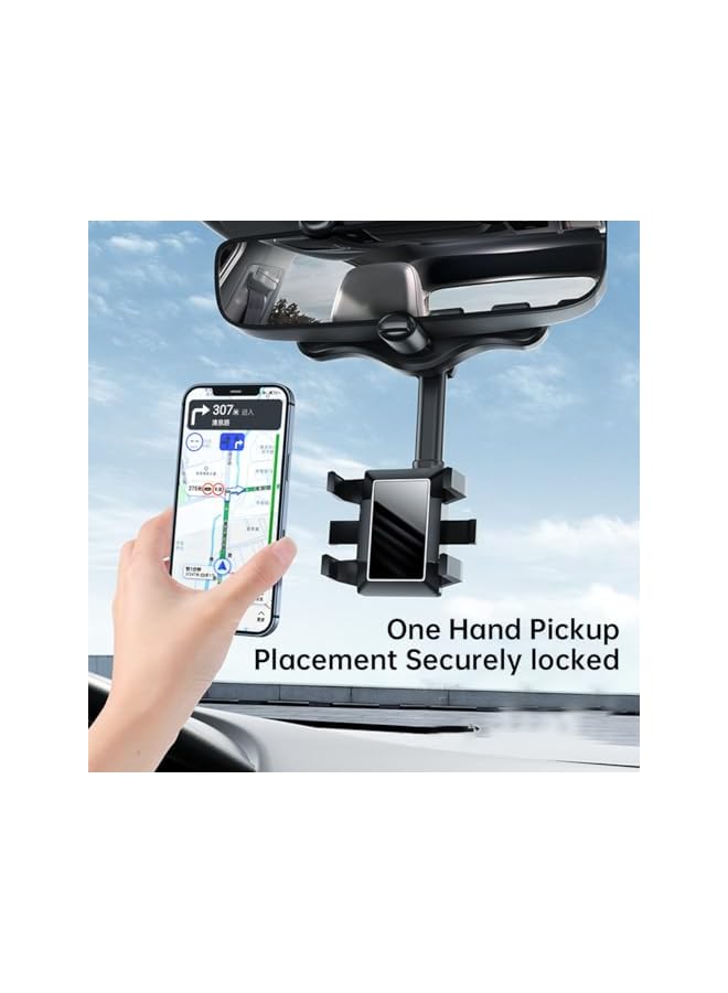 Green Tiger Car Phone Holder Mount, Rotatable and Retractable Car Phone Mount Rear View Mirror Mobile Holder, Sturdy Holder Phone Mount Fit with All Mobile Phones, Black - Image 2