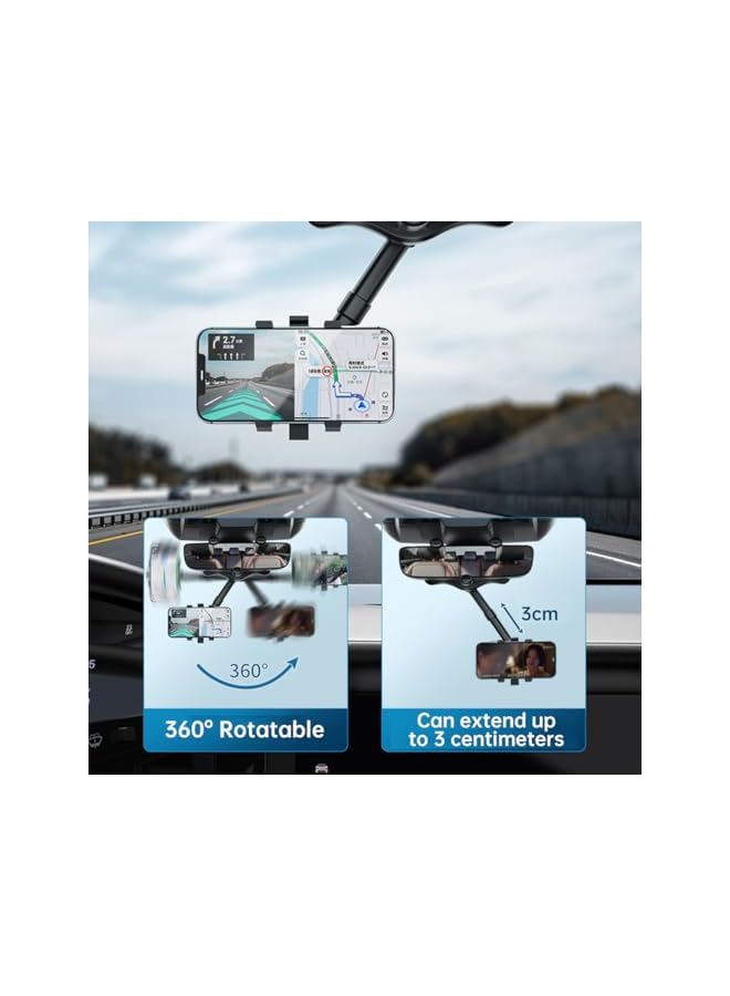 Green Tiger Car Phone Holder Mount, Rotatable and Retractable Car Phone Mount Rear View Mirror Mobile Holder, Sturdy Holder Phone Mount Fit with All Mobile Phones, Black - Image 3