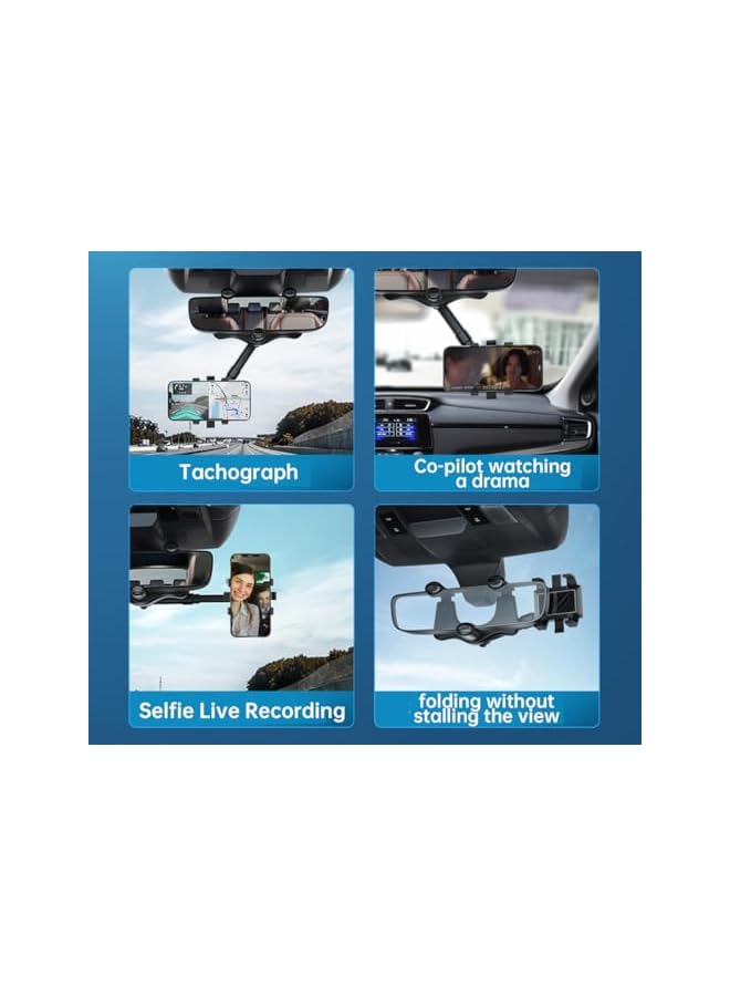 Green Tiger Car Phone Holder Mount, Rotatable and Retractable Car Phone Mount Rear View Mirror Mobile Holder, Sturdy Holder Phone Mount Fit with All Mobile Phones, Black - Image 5