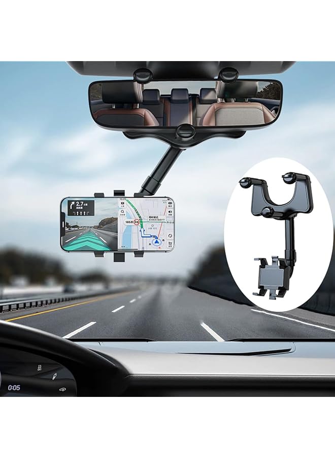 Green Tiger Car Phone Holder Mount, Rotatable and Retractable Car Phone Mount Rear View Mirror Mobile Holder, Sturdy Holder Phone Mount Fit with All Mobile Phones, Black - Image 1