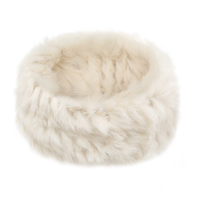 ZLYC Women Rabbit Fur Headband Cold Weather Hair Band Stretchy Winter Earwarmer Earmuffs (Solid Beige) - Image 5
