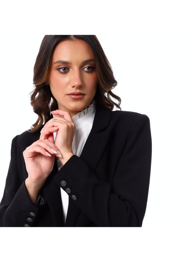 Esla Basic Plain Black Neck Notch Lapelled Long Sleeves Blazer - Image 1