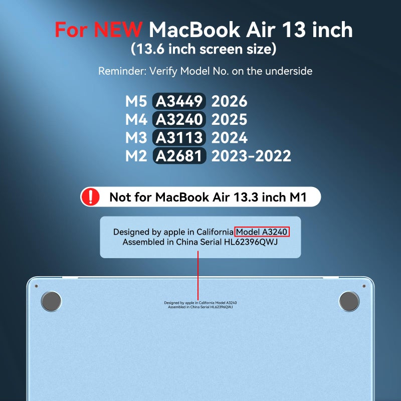 BlueSwan Anti-Cracking Case for MacBook Air 13 inch, M5 2026 M4 M3 M2 2025-2022 A3449 A3240 A3113 A2681, Drop Protection Soft TPU Bumper PC Base for Air 13.6 inch, Frosted Clear - Image 5