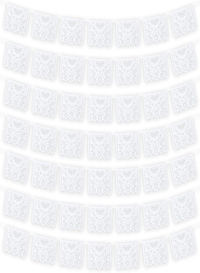 MARFOREVER 60 Ft White Papel Picado Banner, 4 Pack Cinco De Mayo Plastic Mexican Flag Banner Fiesta Party Decoration Mexico Wedding Decor Baby Shower, Dia de Los Muertos, Cielito Lindo Theme Decor - Image 1