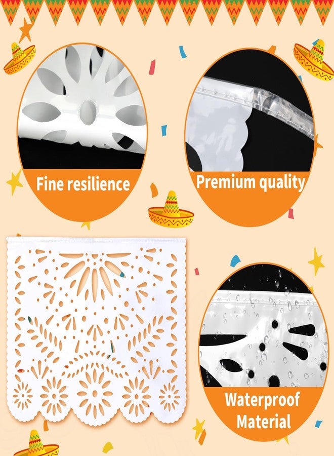 MARFOREVER 60 Ft White Papel Picado Banner, 4 Pack Cinco De Mayo Plastic Mexican Flag Banner Fiesta Party Decoration Mexico Wedding Decor Baby Shower, Dia de Los Muertos, Cielito Lindo Theme Decor - Image 3