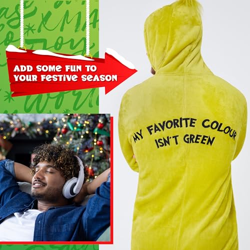 The Grinch Mens One-Piece Pajamas with Fleece Hood Cozy Loungewear - Gift for Men (Green, S) - Image 3