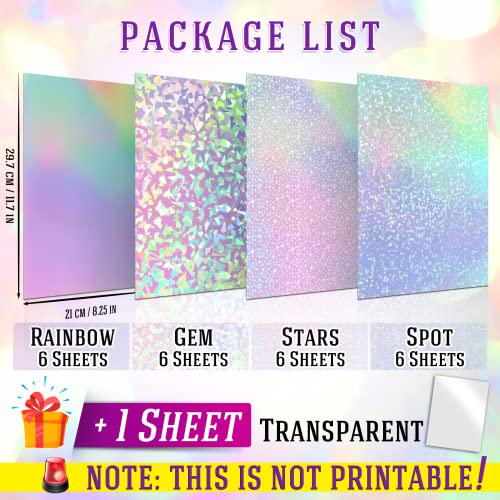 KOALA PAPER Koala Holographic Laminate Sheets A4 - Clear Self-Adhesive Sticker Paper, 25 Sheets Transparent Waterproof Overlay for Stickers - Gem, Dot, Rainbow, Star Patterns - Image 2