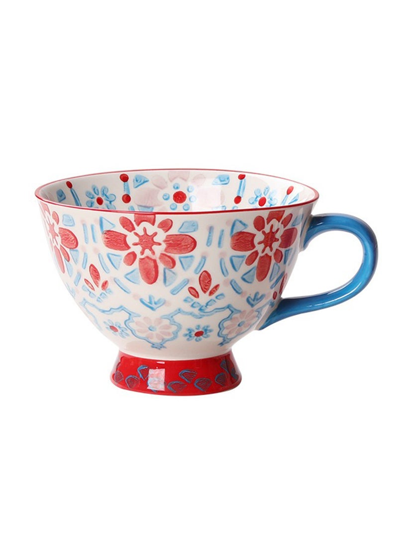 Ceramic Coffee Mug, Hand Painted Flowers Underglaze Cup, Versatile Drinkware for Juice, Milk, Oatmeal Oven, Dishwasher and Microwave Safe, 450ml (Blue) - Image 1