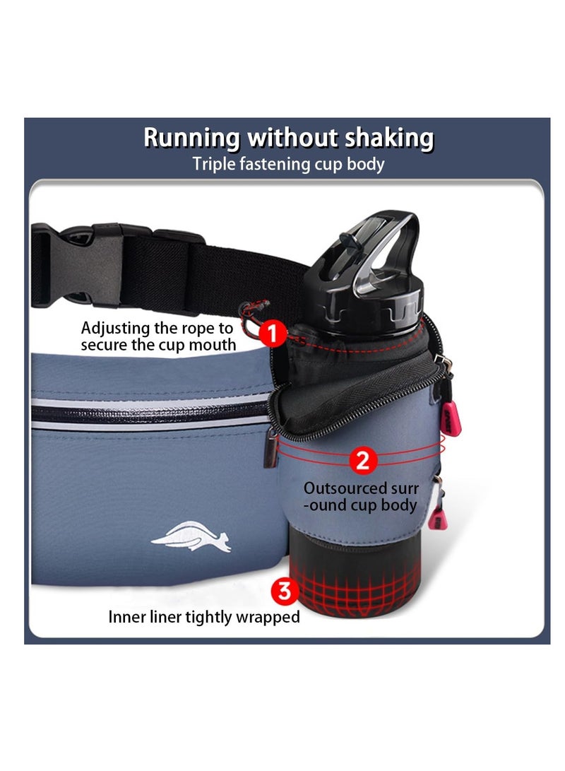 KASTWAVE حزام utility مقاوم للماء مع حامل زجاجة ماء، حزام جري، زجاجة ماء مطورة، حقيبة حزام ترطيب مع عاكس للجري والمشي وركوب الدراجات والتسلق وللهاتف، رمادي - Image 3