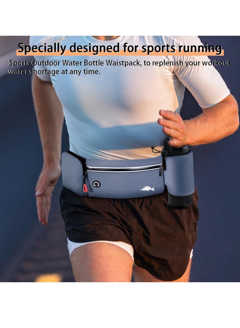 KASTWAVE حزام utility مقاوم للماء مع حامل زجاجة ماء، حزام جري، زجاجة ماء مطورة، حقيبة حزام ترطيب مع عاكس للجري والمشي وركوب الدراجات والتسلق وللهاتف، رمادي - Image 4