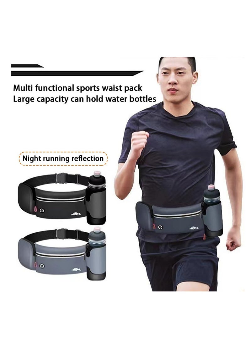 KASTWAVE حزام utility مقاوم للماء مع حامل زجاجة ماء، حزام جري، زجاجة ماء مطورة، حقيبة حزام ترطيب مع عاكس للجري والمشي وركوب الدراجات والتسلق وللهاتف، رمادي - Image 5
