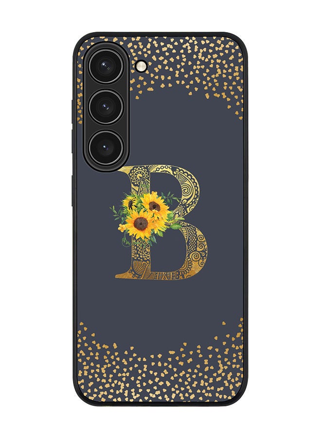 Stylizedd Rugged Black edge case for Samsung Galaxy S23 5G Slim fit Soft Case Flexible Rubber Edges Anti Drop TPU Gel Thin Cover - Custom Monogram Initial Letter Floral Pattern Alphabet - B (Grey ) - Image 1