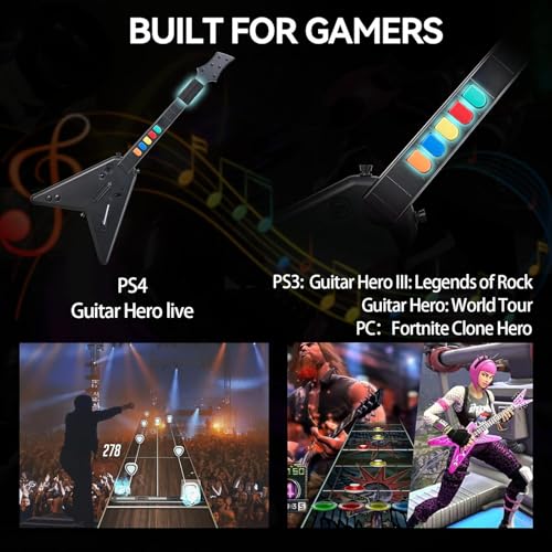DOYO PC Wireless Guitar Hero Controller with Dongle for PS3, PS4/PlayStation 4, Compatible with Guitar Hero & Rock Band, Plug-and-Play - Image 3