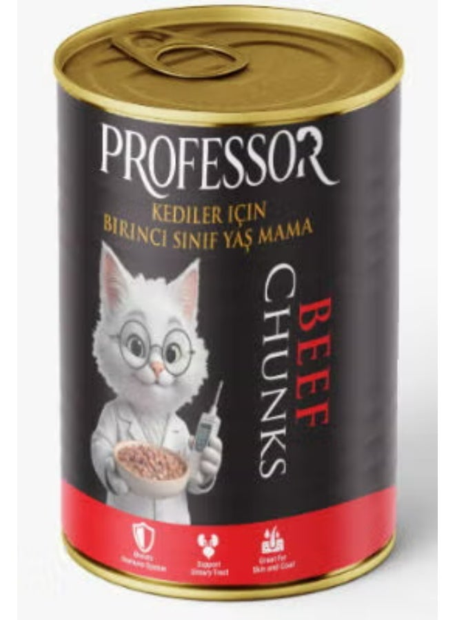 Professor Chunks Can Food For Adult Cat - beef 400 GM Pack of 6