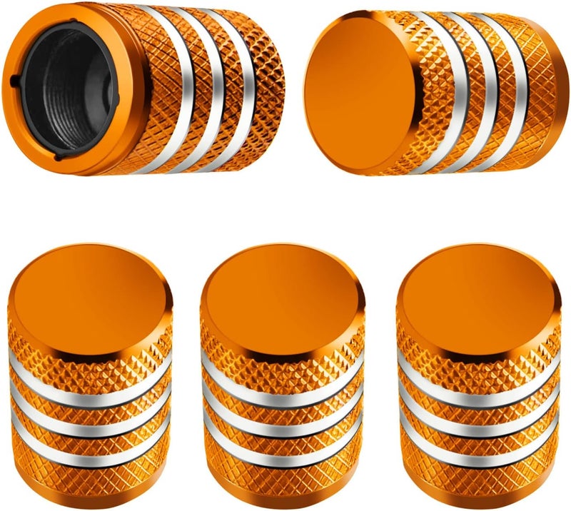 DECURCAR Tire Valve Stem Caps - (5 Pack) Tire Air Caps Metal with Plastic Liner Corrosion Resistant Leak-Proof for Car Truck Motorcycle SUV and Bike Orange - Image 1