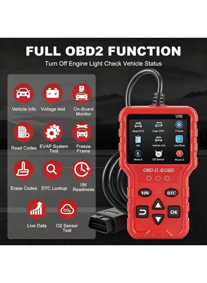توهج شجاع أداة فحص وتشخيص أعطال السيارات (OBD2) - ماسح ضوئي لرموز ضوء فحص المحرك (Check Engine) مع ميزات إعادة الضبط، وقراءة رموز الأعطال (DTC)، وعرض تدفق البيانات، وفحص جاهزية النظام (I/M Readiness)؛ أداة فحص متوافقة مع جميع السيارات والشاحنات المصنعة منذ عام 1996. - Image 2