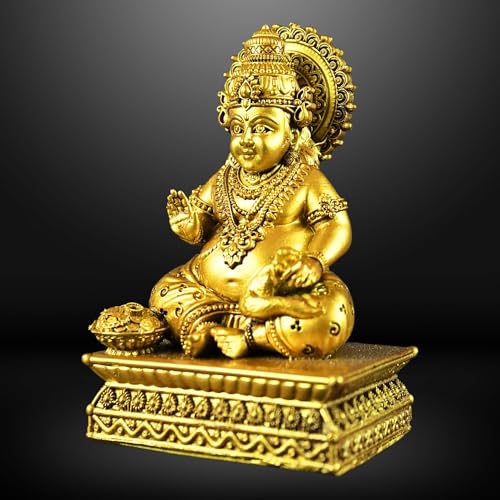NEEANN Lord Kuber Statue – 4.5” Polystone Idol for Wealth & Prosperity | Vastu Lord Kuberan Murti in Brass Colour for Home, Office, Temple | Sarvahna, Dhanadaya, Kuvera - Image 1