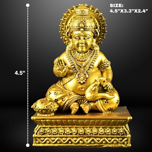 NEEANN Lord Kuber Statue – 4.5” Polystone Idol for Wealth & Prosperity | Vastu Lord Kuberan Murti in Brass Colour for Home, Office, Temple | Sarvahna, Dhanadaya, Kuvera - Image 2