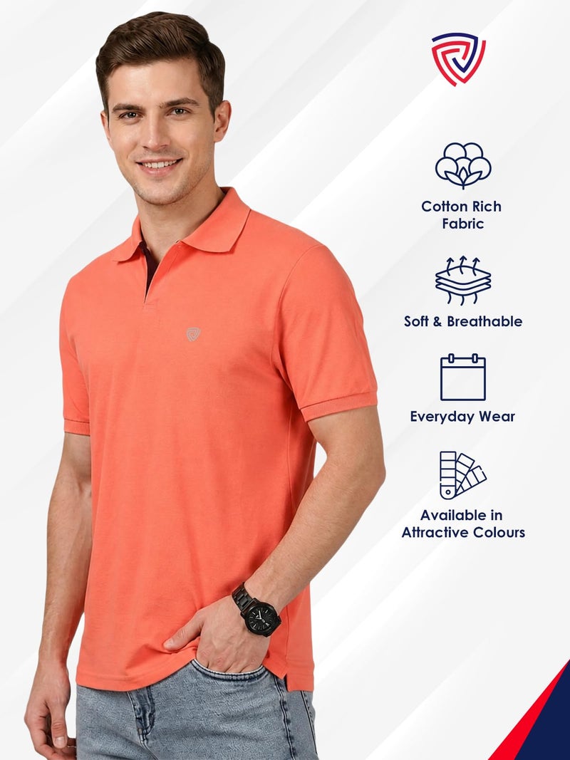 Lux Cozi Men's Pack of 1 Apricat Regular Fit Polo Neck Half Sleeve Solid Casual T-Shirt (Size : Large)_COZI_2121_APRCAT_L_1PC Apricot - Image 3