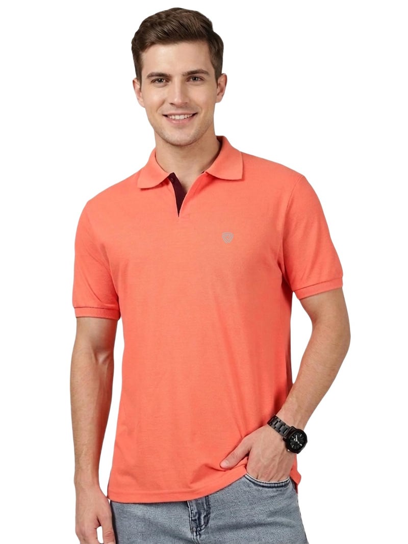 Lux Cozi Men's Pack of 1 Apricat Regular Fit Polo Neck Half Sleeve Solid Casual T-Shirt (Size : Large)_COZI_2121_APRCAT_L_1PC Apricot - Image 5