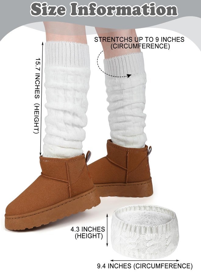 Chuarry 4 Pack Figure Skating Leg Warmers and Headband Set Winter Fleece Leg Warmers Twisted Headband for Women Girls Skating (White and Light Gray) - Image 2