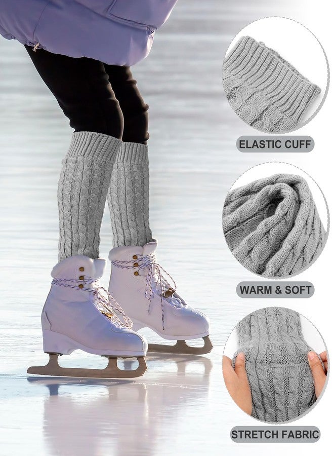 Chuarry 4 Pack Figure Skating Leg Warmers and Headband Set Winter Fleece Leg Warmers Twisted Headband for Women Girls Skating (White and Light Gray) - Image 3