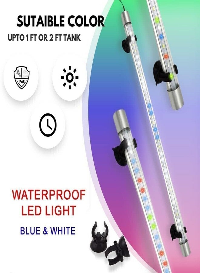 مصباح LED غاطس بالكامل من KickAt لأحواض السمك - مصباح مقاوم للماء باللونين الأزرق والأبيض/RGB لأحواض السمك (1.5-2.5 قدم) - إضاءة أنبوبية موفرة للطاقة، حاصلة على تصنيف IP68 لتزيين أحواض السمك - Image 4