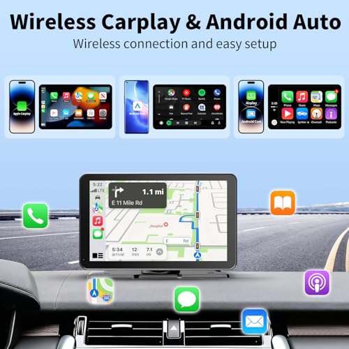 GTVFS CarPlay Screen for Car, 9'' Wireless CarPlay & Android Auto - Smart Portable Touchscreen with Bluetooth/FM, Mirror Link, Voice Control, GPS Navigation, Hands-Free Calling, Plug & Play Car Play Screen - Image 2