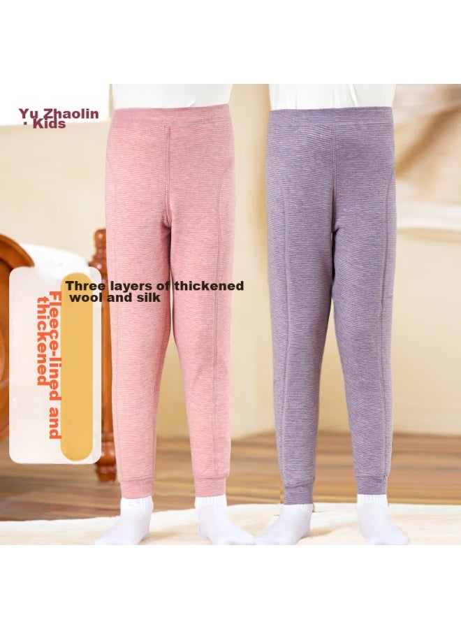 Yuzhaolin Children's Thermal Pants, Girls' Fleece-lined Thickened Three-layer Autumn Pants, Base Layer Cotton Pants, For Older Children, Baby Inner Wear, Long Johns - Image 1