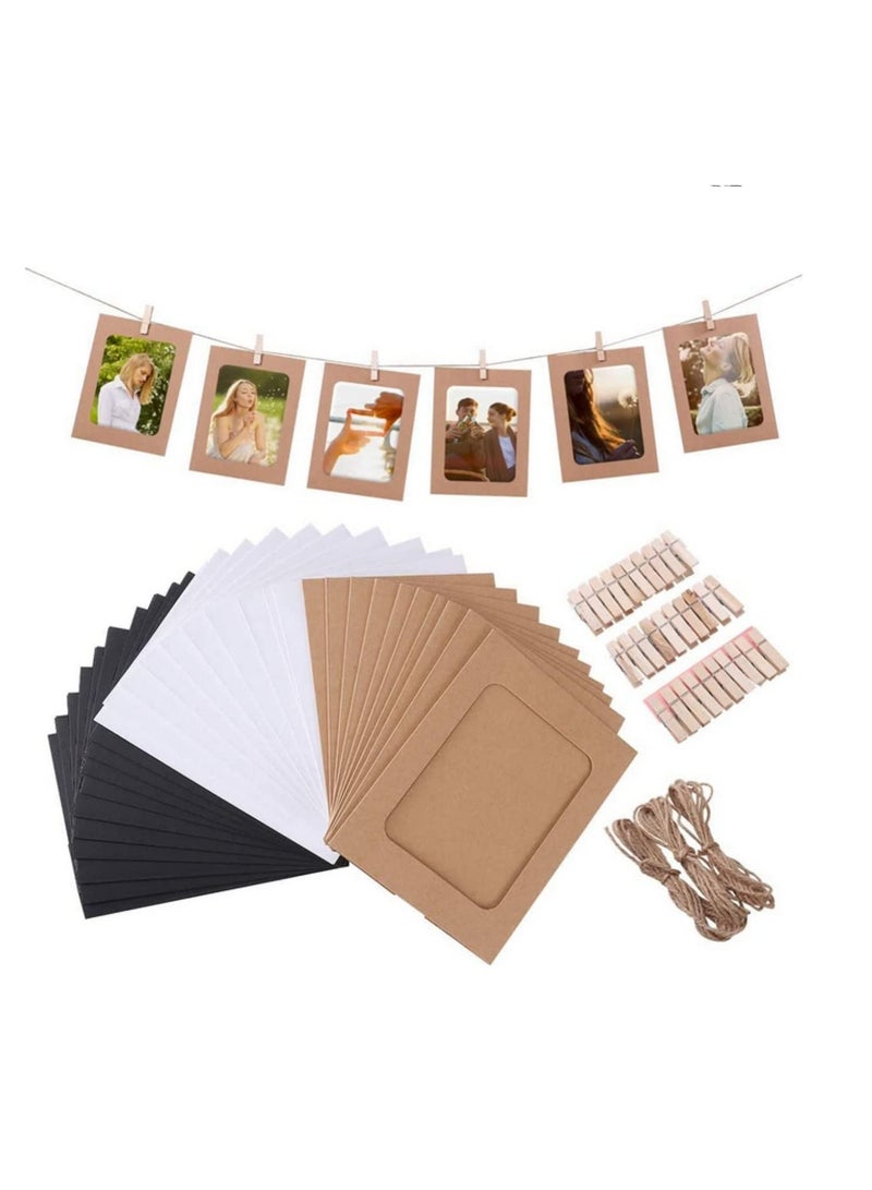 Mixed Colors Paper Photo Frame Set with Wooden Clip and String 30PCS/Set Wall Photo Frame Hanging Picture Album Party Decoration - Image 1